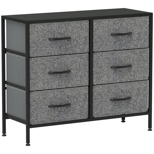 HOMCOM Fabric Chest of Drawers, Storage Drawers, Industrial Bedroom Dresser with 6 Fabric Drawers, Steel Frame and Wooden Top for Nursery, Living Room, Hallway, Black