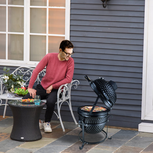 Outsunny Cast Iron Ceramic Charcoal BBQ Oven Black