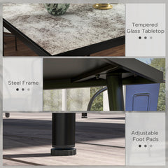 Outsunny Square Garden Table, Outdoor Dining Table for 4 with Marble Effect Tempered Glass Top and Steel Frame for Patio, Grey