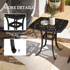 Outsunny Outdoor Garden Table with 38mm Dia. Umbrella Hole, Cast Aluminium Patio End Table with Anti-slip Foot Pads for Garden, Patio, Balcony, 54 x 54cm, Black