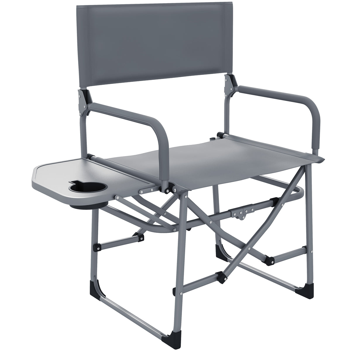 Outsunny Folding Directors Camping Chair, with Side Table - Grey