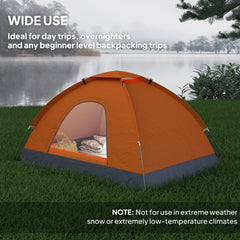 Outsunny 2 Person Camping Tent, Dome Tent with Zipped Doors, Storage Pocket, Portable Handy Bag, Orange