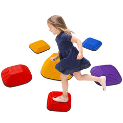 AIYAPLAY Balance Stepping Stones for Kids, 6-Piece Non-Slip Stackable River Stones, Obstacle Courses for Balance and Motor Skill