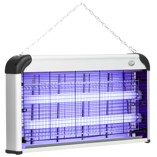 Outsunny 30W Electric Fly Zapper, Bug Zapper with UK Plug, 2 UV Bulbs, Hanging Chain, On/Off Switch and Removable Catch Tray, 60√£≈Ω¬° Coverage Insect Mosquito Killer for Indoor and Outdoor Use, Silver