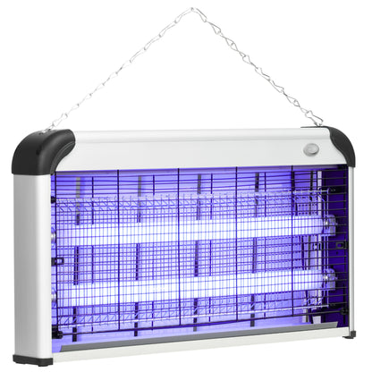 Outsunny 30W Electric Fly Zapper, Bug Zapper with UK Plug, 2 UV Bulbs, Hanging Chain, On/Off Switch and Removable Catch Tray, 60√£≈Ω¬° Coverage Insect Mosquito Killer for Indoor and Outdoor Use, Silver