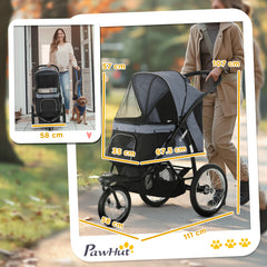 عربة أطفال PawHut Dog Pram Dog Stroller Jogger قابلة للطي للكلاب المتوسطة والصغيرة، مع عجلات مطاطية ووسادة قابلة للغسل - رمادي