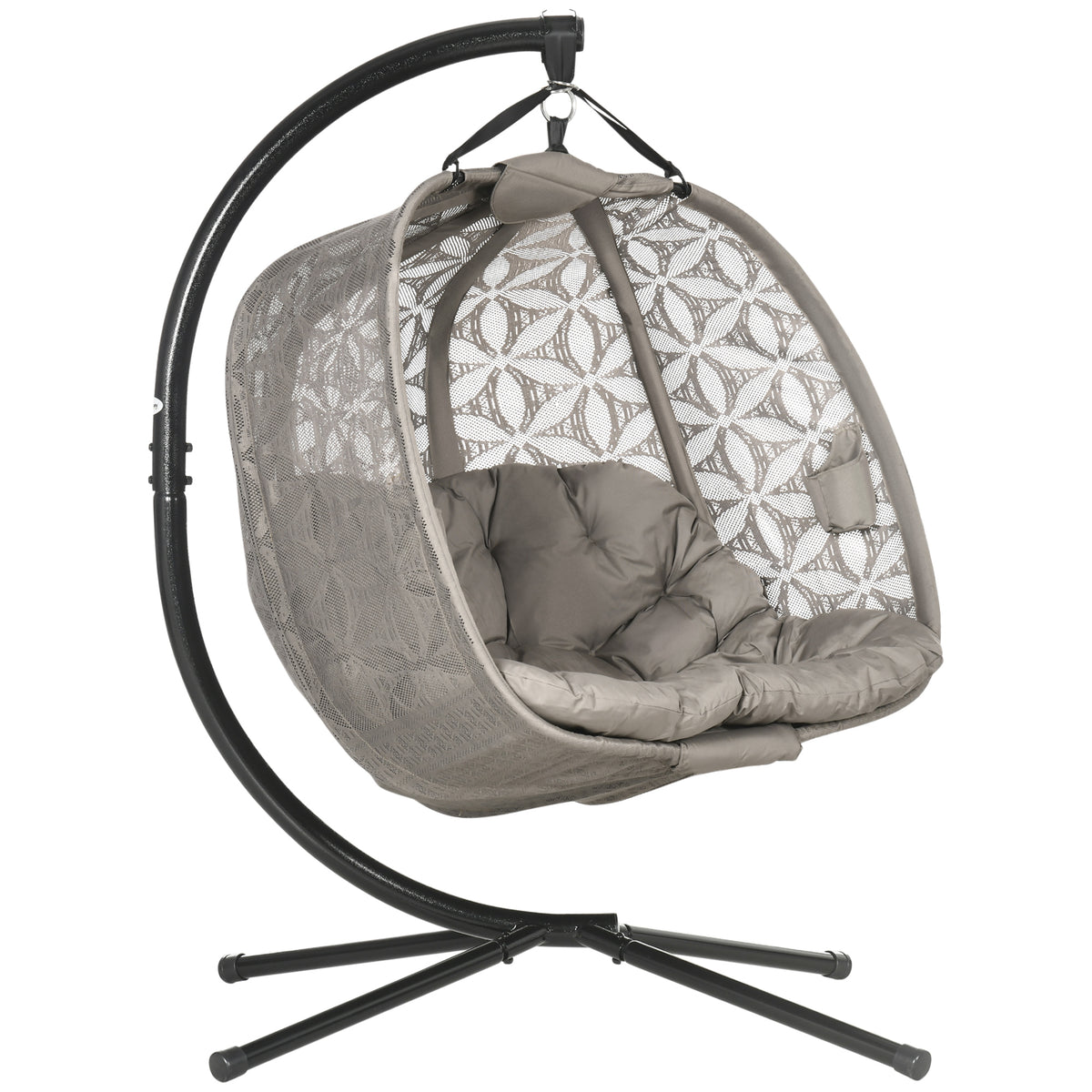 Outsunny Outdoor Double Hanging Chair with Cushion and Cup Holders, Sand Brown