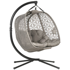 Outsunny Outdoor Double Hanging Chair with Cushion and Cup Holders, Sand Brown