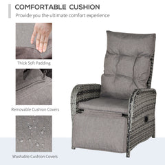 Outsunny 2 Seater Patio Wicker Chaise Lounge Sofa Set with Fabric Cushion, Grey