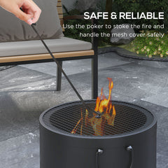 Outsunny Smokeless Fire Pit, 38cm Portable Wood Burning Firepit with Spark Screen and Poker, Low Smoke Camping Bonfire Stove for Garden Patio Picnic, Dark Grey