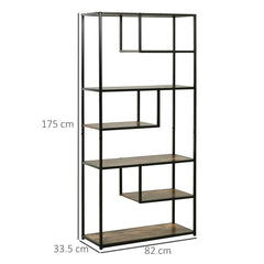 HOMCOM 6 Tier Bookcase, Industrial Tall Shelf Unit with Steel Frame for Home Office, Study, Living Room, Hallway, 82 x 33.5 x 175 cm, Rustic Brown and Black