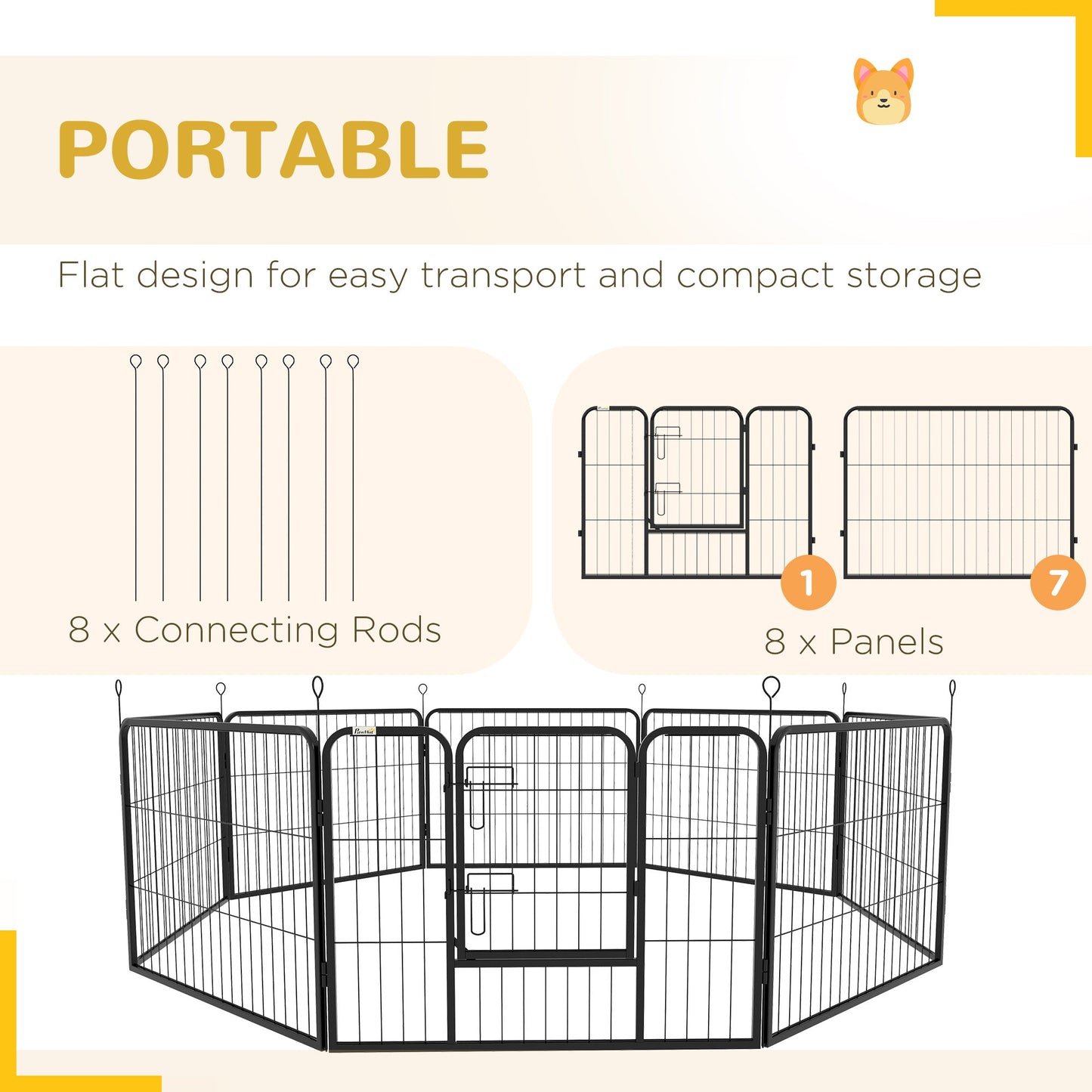 PawHut Steel 8 Panel Dog pen Pet Puppy PlayPen Grey