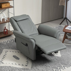 HOMCOM 3D Kneading Massage Recliner Chair with Headrest, Breathable Leather Recliner Armchair, Electric Reclining Chair with Footrest, Remote with USB Port, Side Pockets for Home, Grey