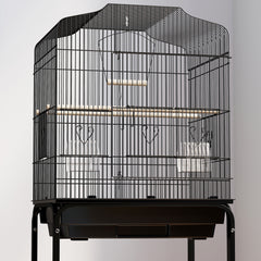 PawHut Bird Cage Budgie Cages for Finch Canary Parakeet with Stand Wheels Slide-out Tray Accessories Storage Shelf, Black