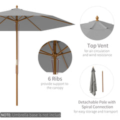 Outsunny 2.5m Wood Garden Parasol Sun Shade Patio Outdoor Wooden Umbrella Canopy Light Grey