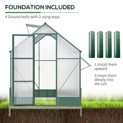 Outsunny 6x6 FT Polycarbonate Greenhouse with Base and Raised Bed, Walk-in Greenhouse with Aluminium Frame, Temperature Controlled Window, Foundation for Plants, Flowers, Vegetable