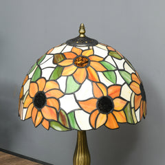 HOMCOM Stained Glass Table Lamp, Handmade Antique Bedside Lamp for Bedroom, Living room, Home, Nightstand, Decorative Night Light, Orange Sunflower