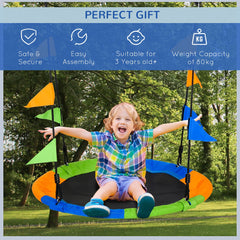 Outsunny Kid Nest Swing Seat Saucer Tree Swing 40 Inch/100cm Adjustable Rope Outdoor Indoor for Kids Over 3 Years Old Multi-Colour