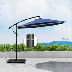 Outsunny 3m Overhanging Parasol, with Base, Weights and Cover - Blue