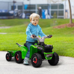 HOMCOM 6V Quad Bike with Back Trailer, Wear-Resistant Wheels, for Ages 18-36 Months, Green