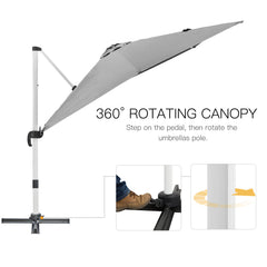 Outsunny 3 x 3(m) Cantilever Roma Parasol, Square Garden Umbrella with Cross Base, Crank Handle, Tilt, 360√Ç¬∞ Rotation and Aluminium Frame, Grey