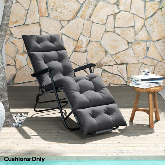 Outsunny Sun Lounger Cushion Only, 190x56x10cm Garden Lounge Chair Cushion, UPF20+ 220gsm Fabric, Thick Sunbed Replacement Cushion with 6 Ties, Dark Grey