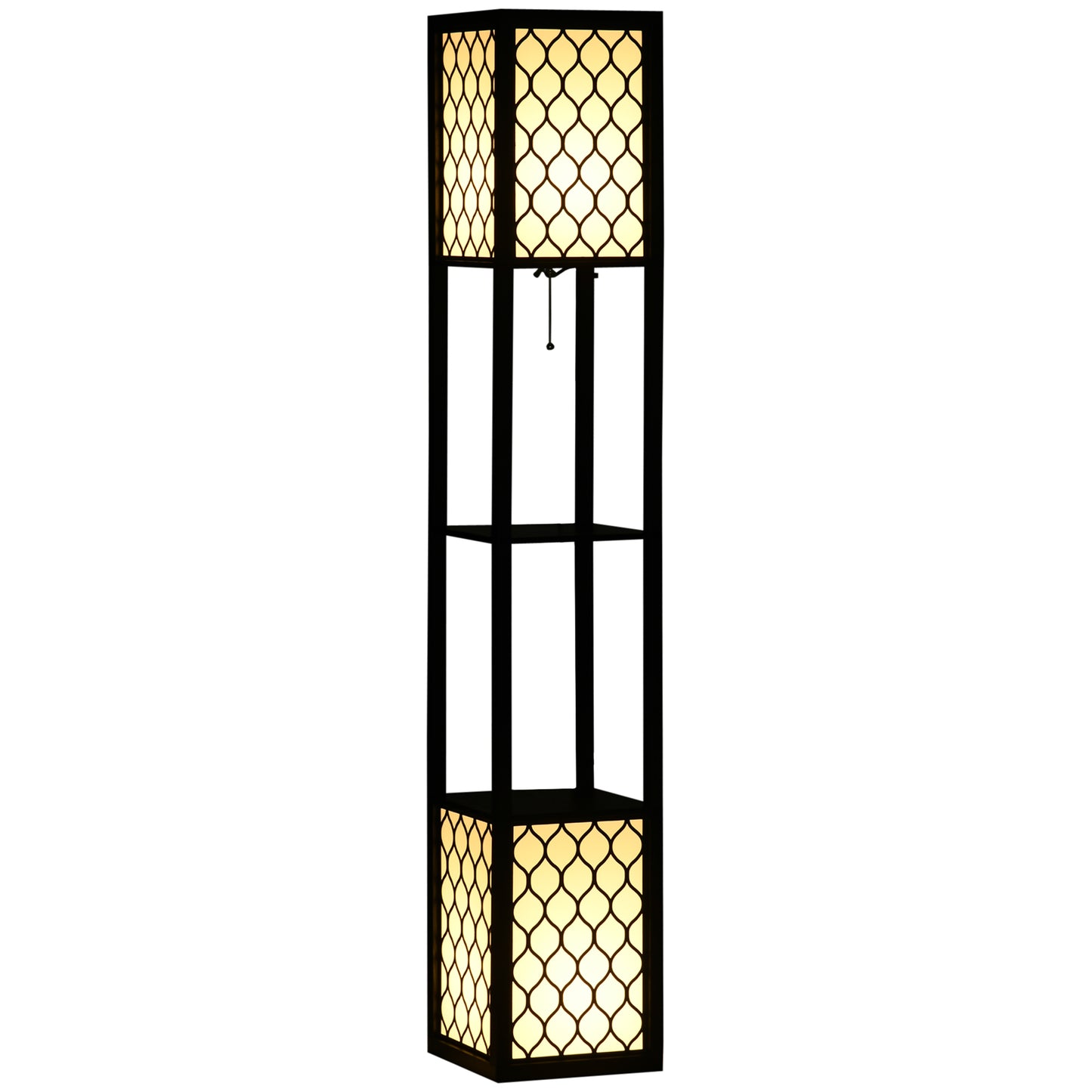 HOMCOM Floor Lamp with Shelves, Dual Light, Modern Tall Standing Lamps for Living Room, Bedroom, with Chain Switch, Bulb not Included, Black