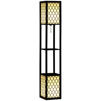 HOMCOM Floor Lamp with Shelves, Dual Light, Modern Tall Standing Lamps for Living Room, Bedroom, with Chain Switch, Bulb not Included, Black