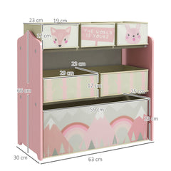 ZONEKIZ Kids Storage Unit, Toy Storage Organiser, with Six Fabric Bins, for Bedrooms, Playrooms, Nurseries - Pink