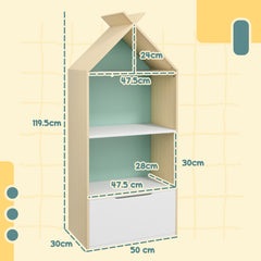 AIYAPLAY Kids Bookshelf with 3 Shelves, Drawer, Anti-tip Device, Anti-Slip Foot Cover, for Kids Room, Green