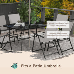 Outsunny Seven-Piece Garden Dining Set, with Glass-Top Table and Folding Chairs - Grey