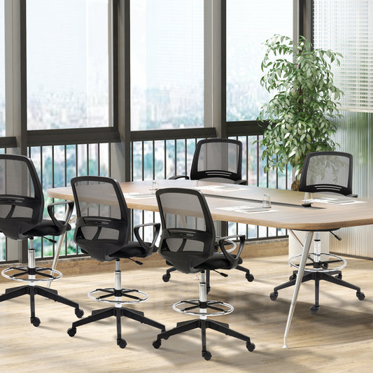 Vinsetto Ergonomic Mesh Back Drafting Chair, Tall Office Chair, Draughtsman Chair with Adjustable Height and Footrest 360√Ç¬∞ Swivel, Set of 5