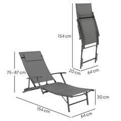 Outsunny Set of Two Adjustable Back Sun Loungers - Grey