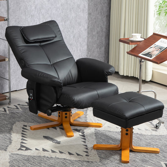 HOMCOM Faux Leather Massage Recliner Chair, with Storage Ottoman - Black