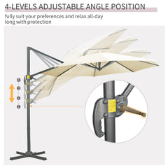 Outsunny 3 x 3(m) Cantilever Parasol with Cross Base, Garden Umbrella with 360√Ç¬∞ Rotation, Crank Handle and Tilt for Outdoor, Patio, Cream White