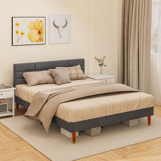 HOMCOM Upholstered King Bed Frame, with Slats - Grey