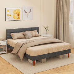 HOMCOM Upholstered King Bed Frame, with Slats - Grey