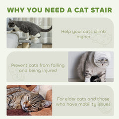 PawHut Pet Stairs 3-step Pet Ladder Cat dog Stairs Climb Ladder Cat Tree, Grey