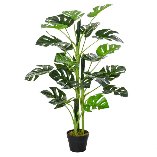 Outsunny 100cm/3.3FT Artificial Monstera Tree Decorative Cheese Plant 21 Leaves with Nursery Pot, Fake Tropical Palm Tree for Indoor Outdoor D√É¬©cor