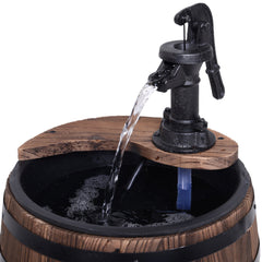 Outsunny Wood Barrel Patio Water Fountain Electric Pump Garden Decorative Ornament with Flower Planter Decor