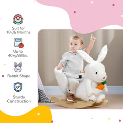 HOMCOM Kids Rabbit-Shaped Rocking Horse, with Safety Belt, Realistic Sounds, for Ages 18-36 Months - White