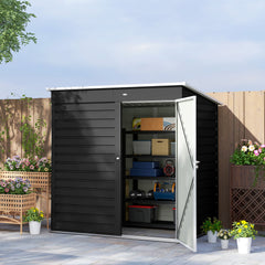 Outsunny 6 x 4ft Metal Garden Storage Shed, Outdoor Tool Storage Shed with Lockable Door and Gloves for Garden, Patio, Dark Grey