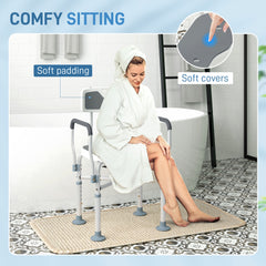 HOMCOM Shower Chair with Upgraded U-shaped Seat and Reinforced Crossbars, Height Adjustable Padded Bath Chair with Non-slip Feet for Elderly Seniors Disabled Handicap, Tool-Free Assembly, Grey