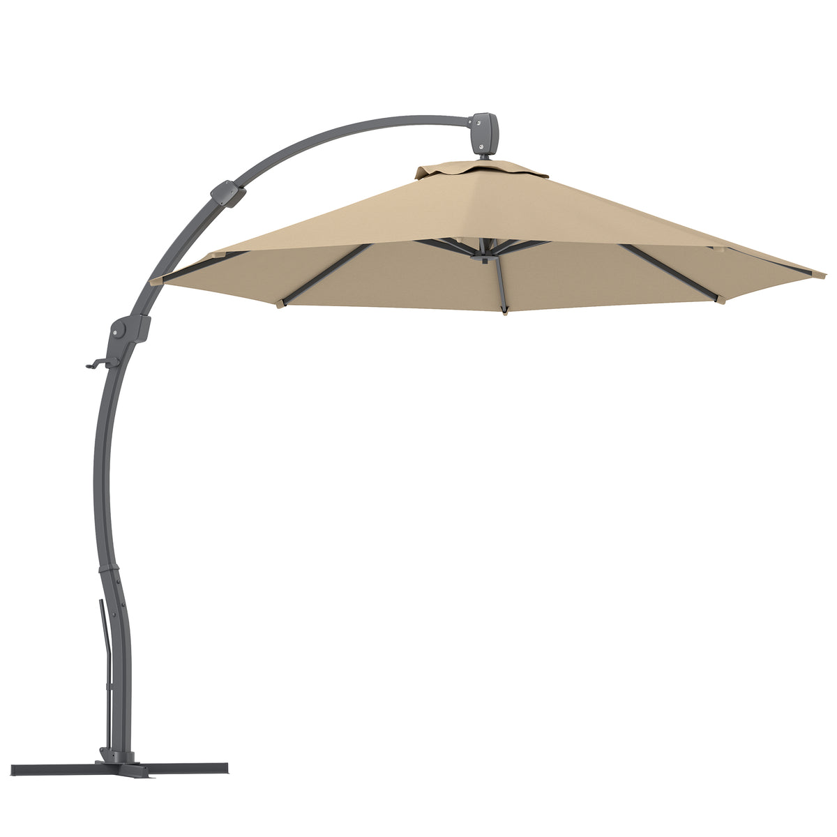 Outsunny 3(m) Garden Cantilever Parasol, Round Overhanging Umbrella with Crank Handle, Cross Base, Aluminium Frame and 360√Ç¬∞ Rotation, Banana Patio Umbrella for Outdoor Sun Shade, Khaki