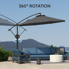 Outsunny 3(m) Garden Cantilever Parasol with Cover and Wind Protection Strap, Round Overhanging Umbrella with Crank Handle and Tilt, Banana Patio Umbrella for Outdoor Sun Shade, UPF50+, Grey