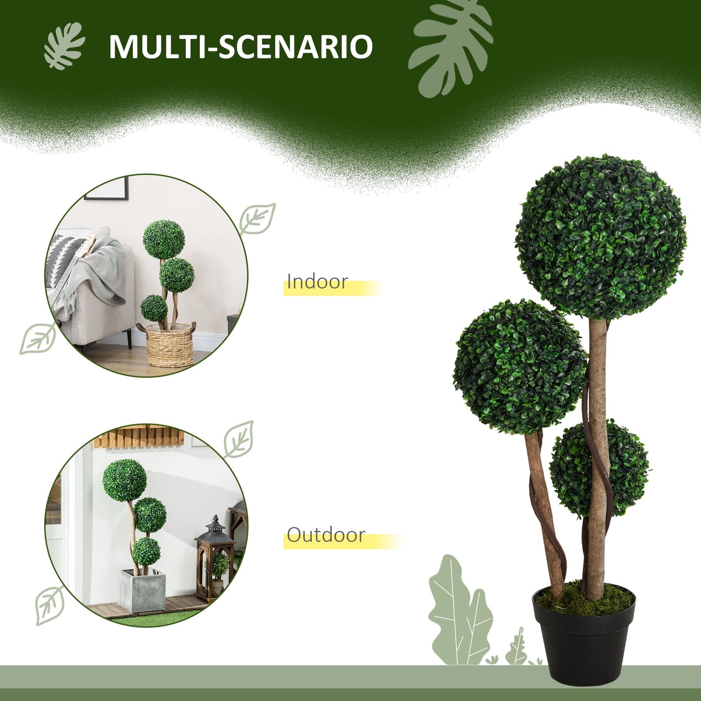 HOMCOM Decorative Artificial Tree Boxwood Ball Topiary Tree in Pot Fake Plant for Home Indoor Outdoor Decor, 90 cm, Dark Green