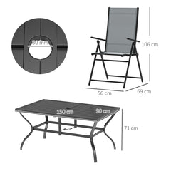 Outsunny Seven-Piece Steel Outdoor Dining Set, with Parasol Hole - Grey