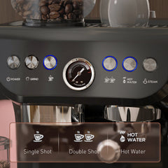 HOMCOM 15 Bar Coffee Machine, with Adjustable Grind, Steamer and Accessories