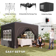 Outsunny 3 x 3m Pop-Up Gazebo Shelter, with Accessories - Black