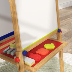 AIYAPLAY 3-in-1 Wooden Kids Easel with Paper Roll, Whiteboard, Chalkboard, Painting Accessories